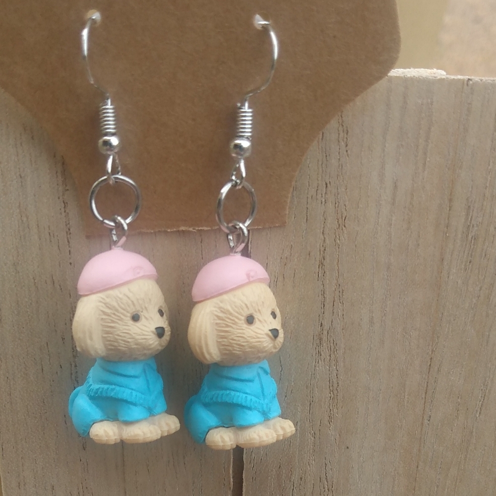 Puppy earrings! Dogs Wearing beanies and onsies MadeByCJ